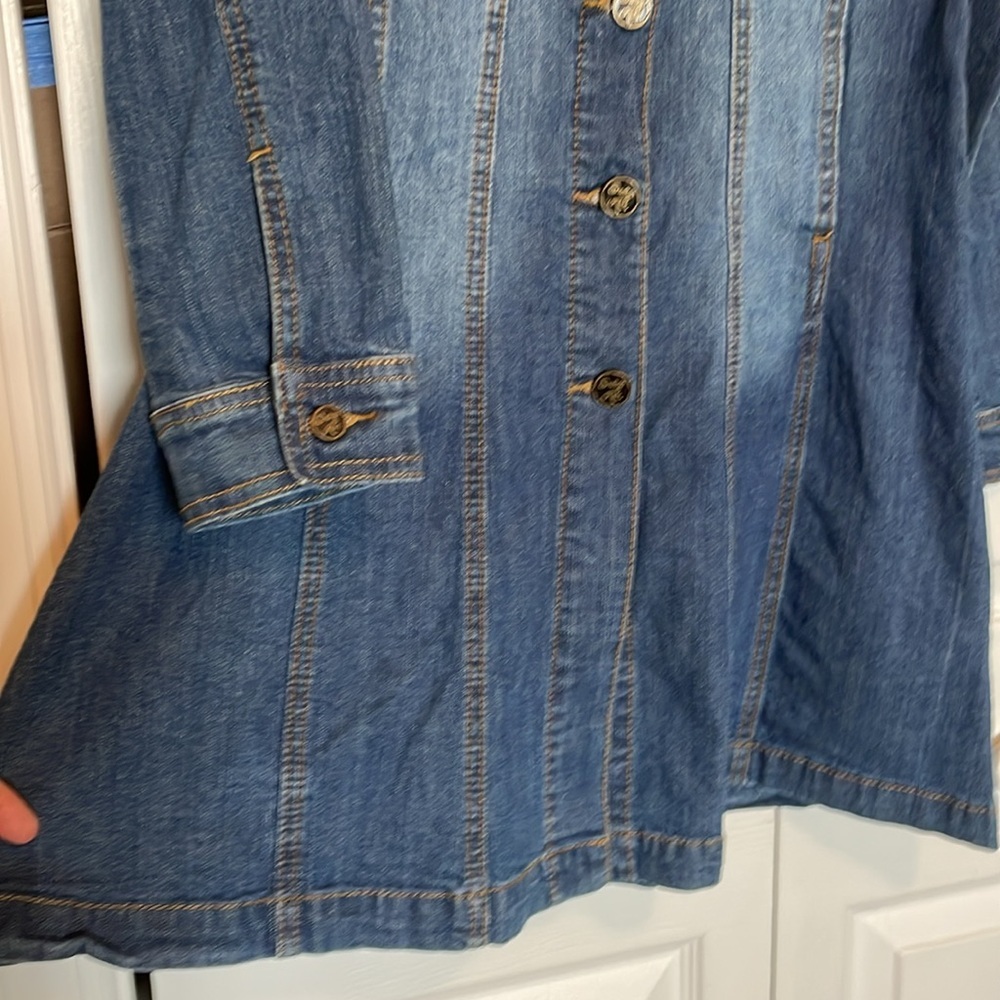 Indigo Rein S distressed denim midi dress/button front/collar/long sleeve/pocket - Picture 8 of 11